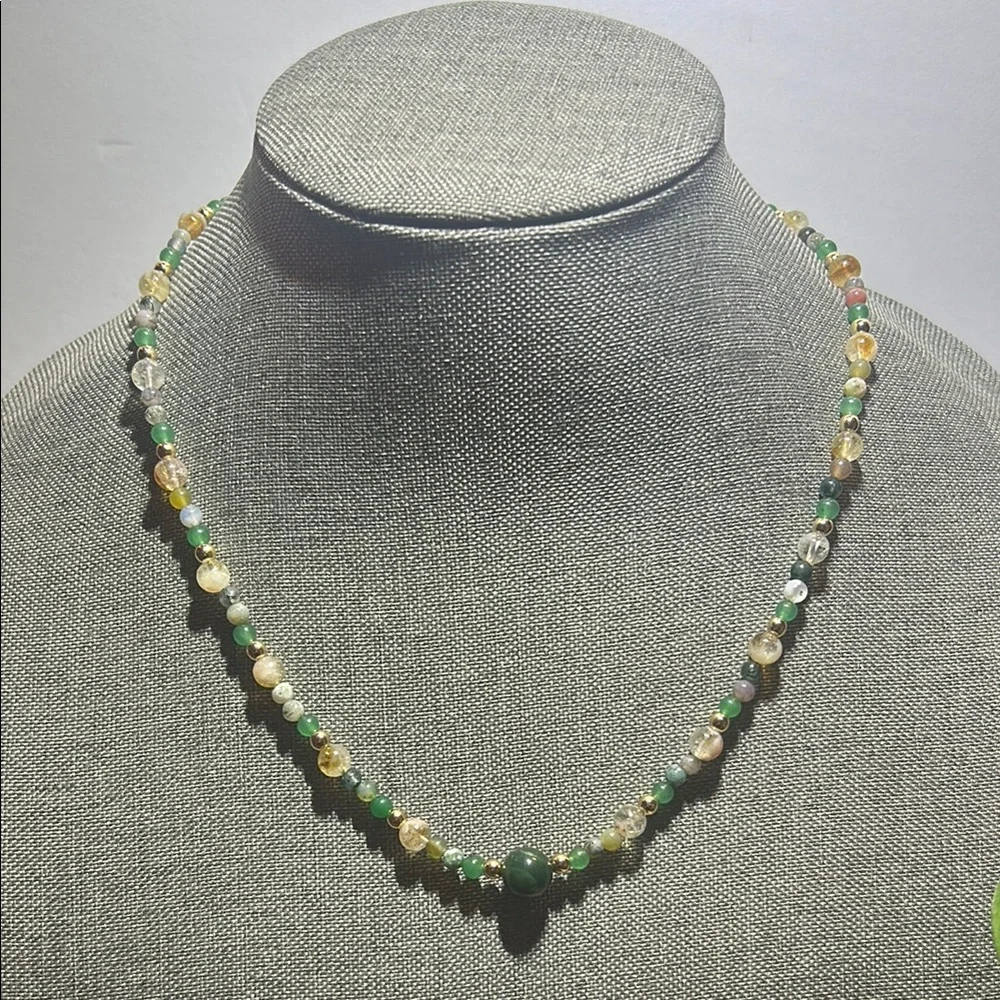 Handmade Moss Agate + Citrine + Green Aventurine Beaded Necklace * ✨